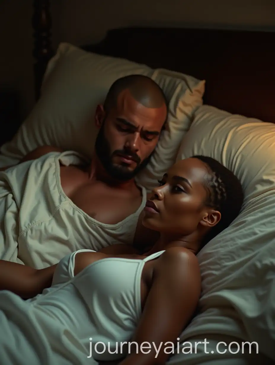 Intimate-Nighttime-Scene-of-a-Black-Woman-and-White-Man-in-Gentle-Lighting