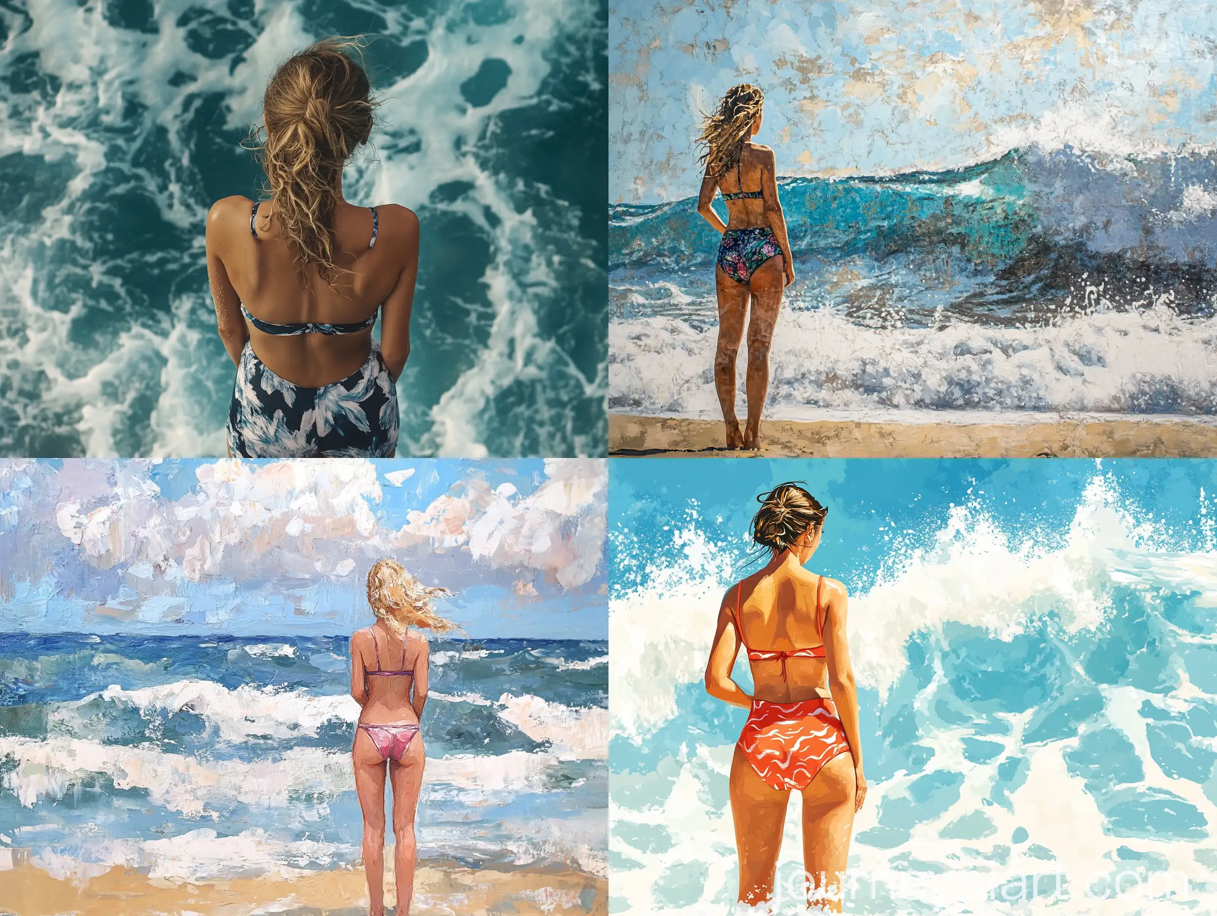 Girl-in-Swimsuit-Standing-Tall-by-Surf-Beach