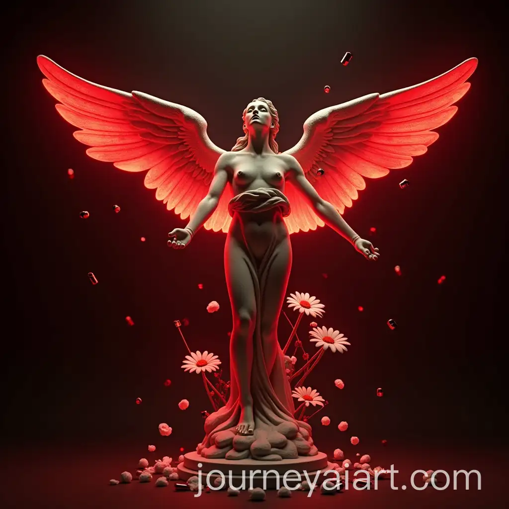 War-Angel-in-MidAir-Surrounded-by-Floating-Bullets-and-Neon-Red-Lighting