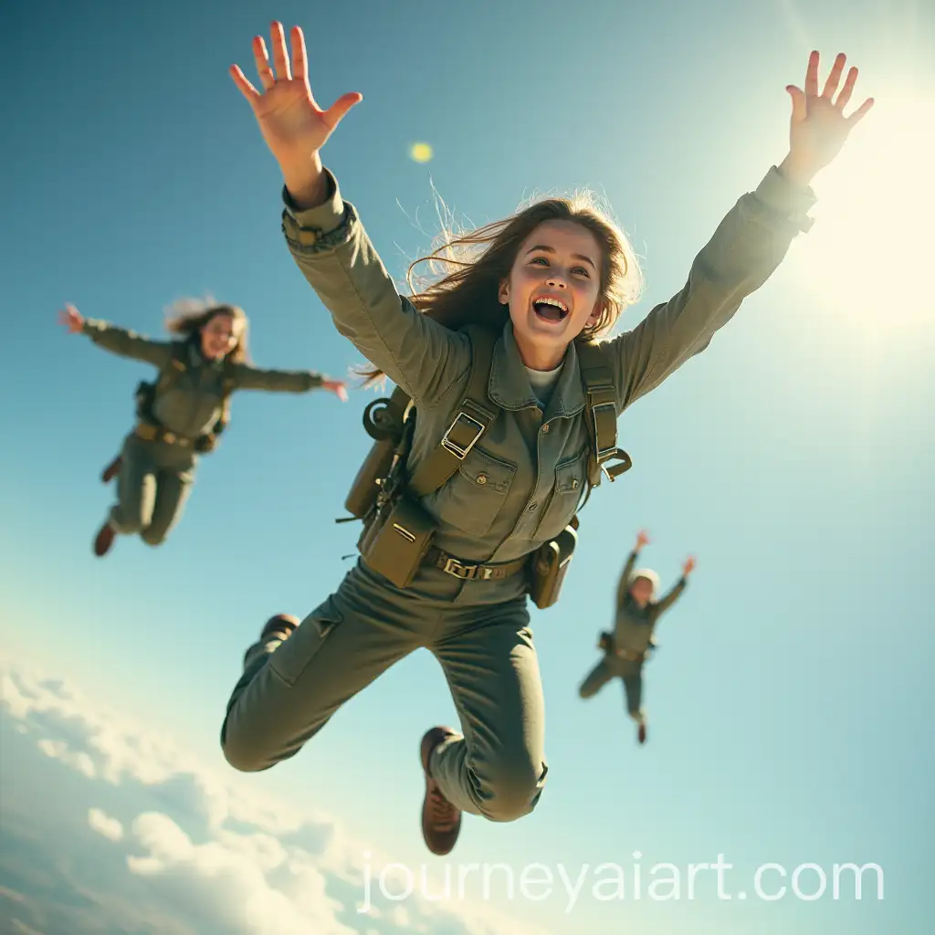 Pretty-Girls-in-Military-Uniforms-Parachuting-from-the-Sky
