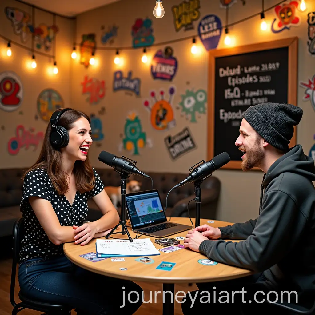 AI-Image-Prompt-ExpansionFemale-Host-Interviewing-Male-Guest-in-Colorful-Podcast-Studio