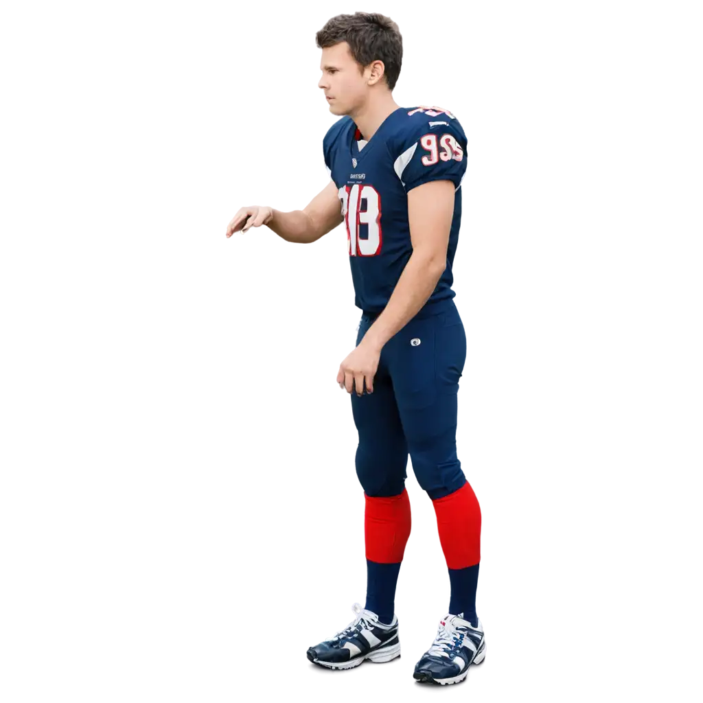 american football equipment person stands slightly sideways