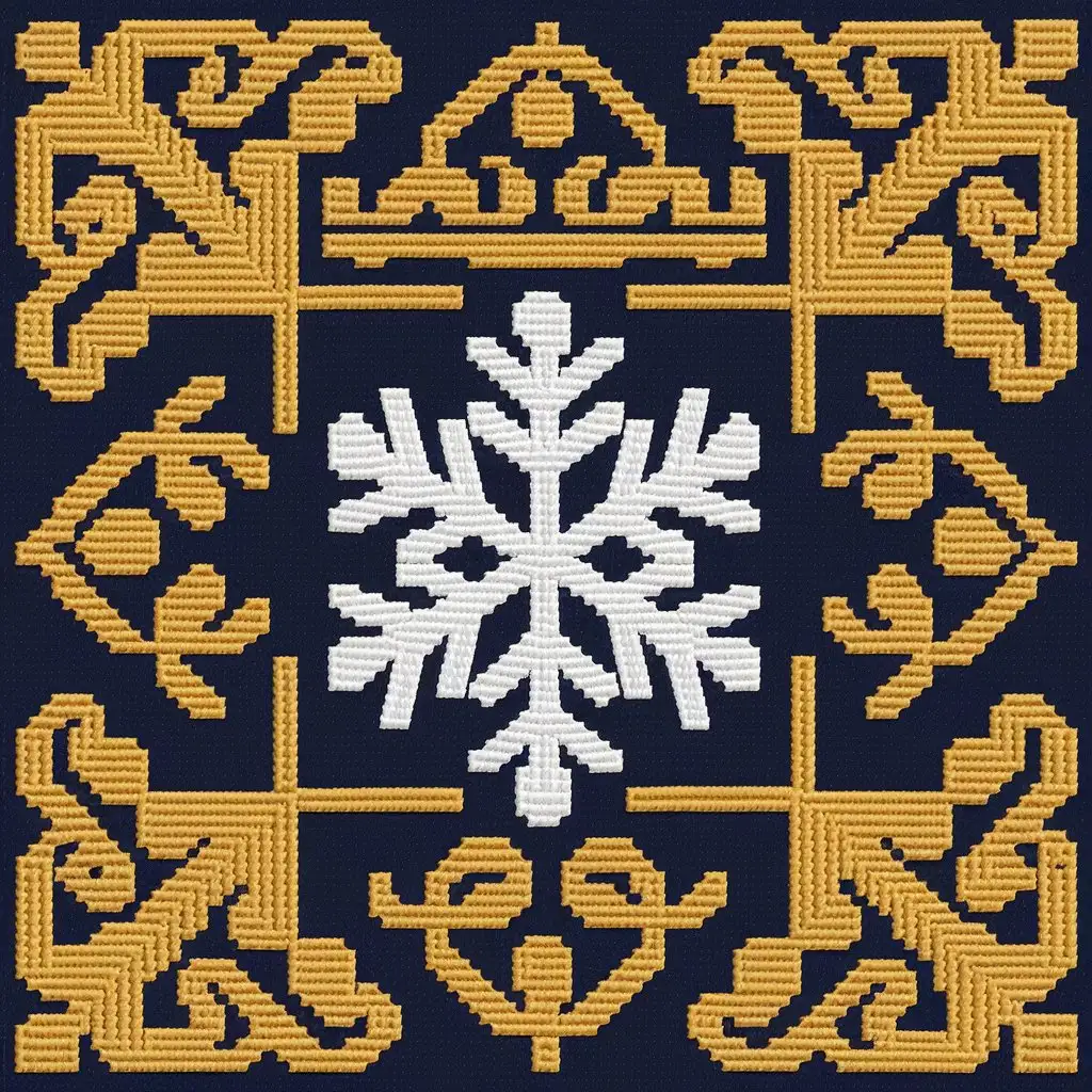 Victorian Snowflake Cross Stitch on Navy Background