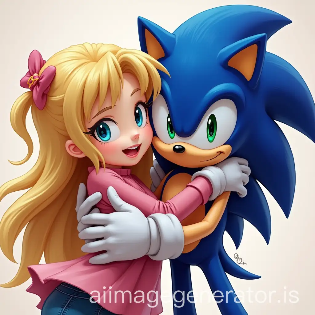 Blonde-Girl-Hugging-Sonic-with-Blue-Eyes