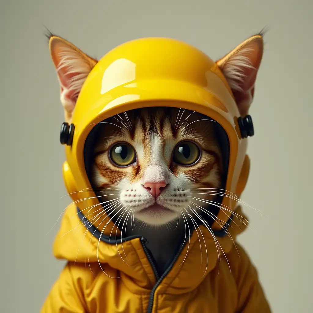 Cat wearing yellow helmet imp