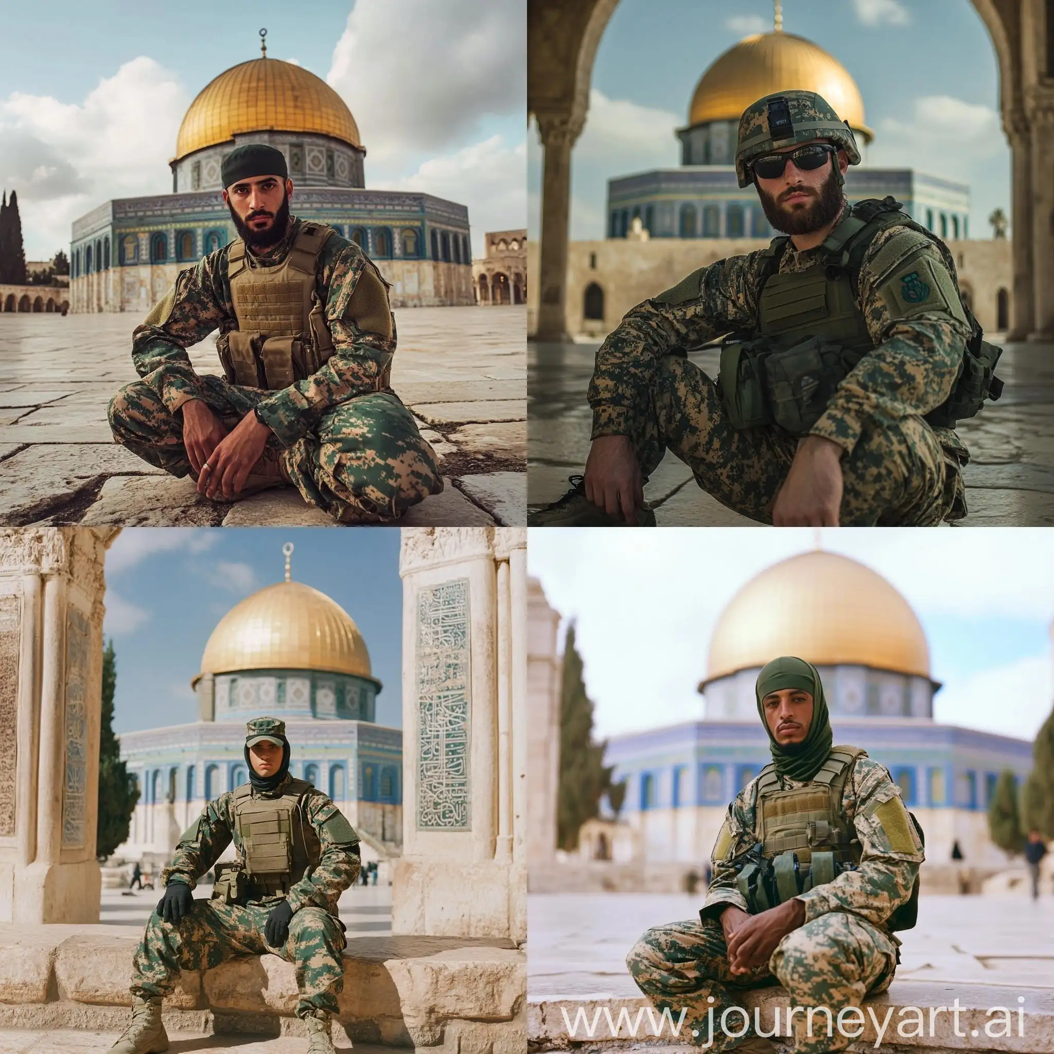 Soldier-in-Camouflage-Military-Suit-at-Dome-of-the-Rock