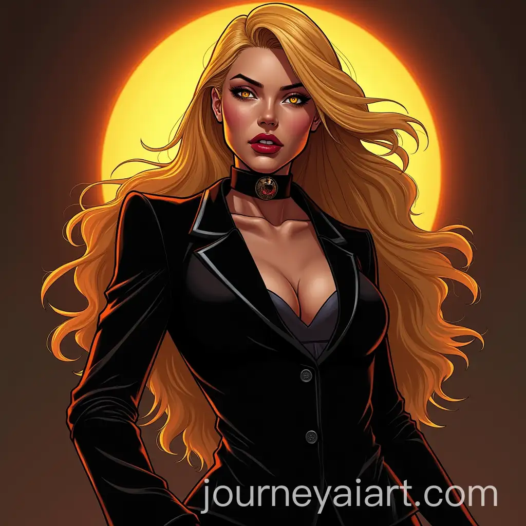 Powerful-Female-Villain-in-Black-Suit-with-Blonde-Strawberry-Hair