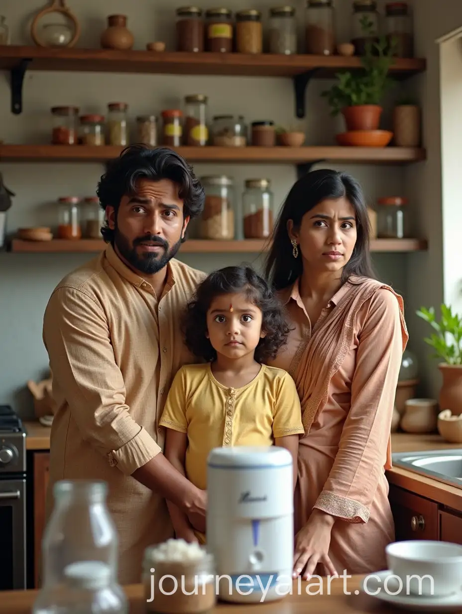Indian-Family-in-Modern-Kitchen-with-Confused-Expressions