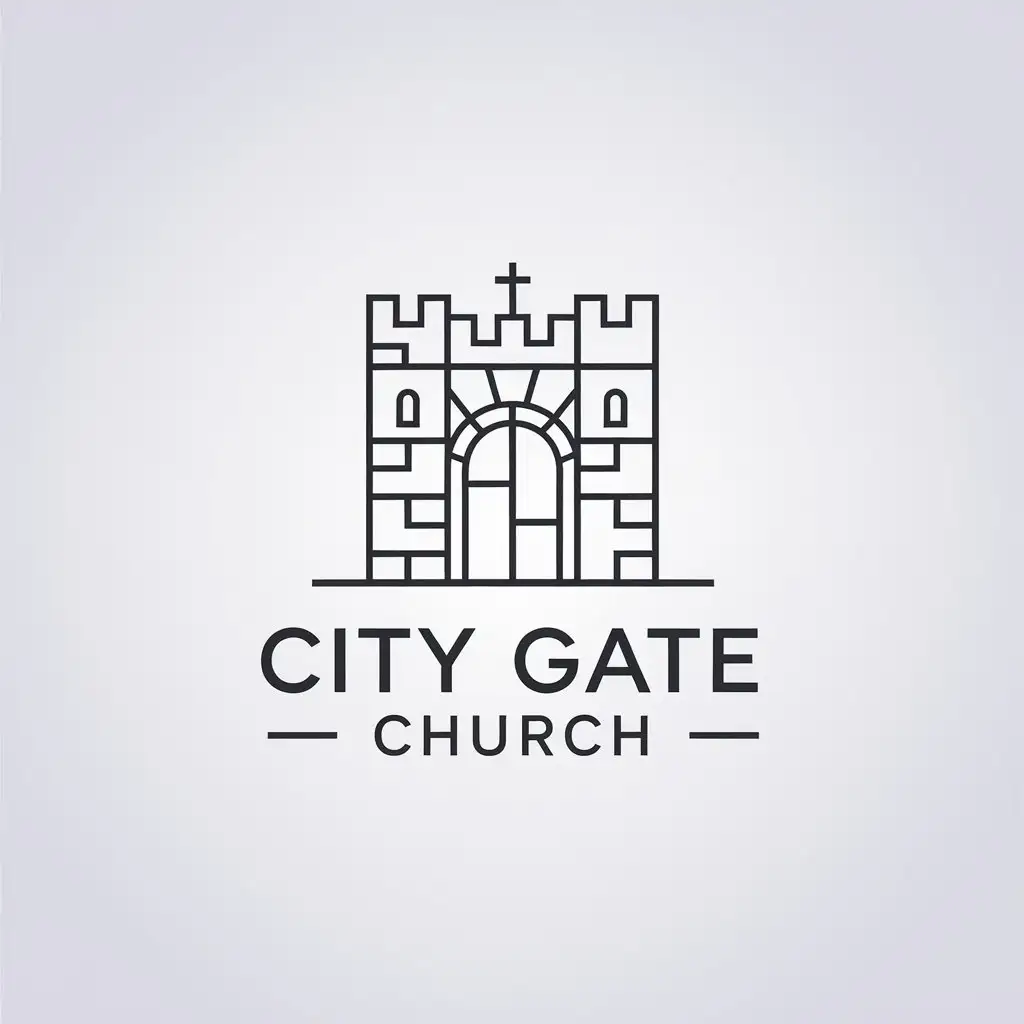 a vector logo design,with the text "City Gate Church", main symbol:castle gate,Minimalistic,clear background