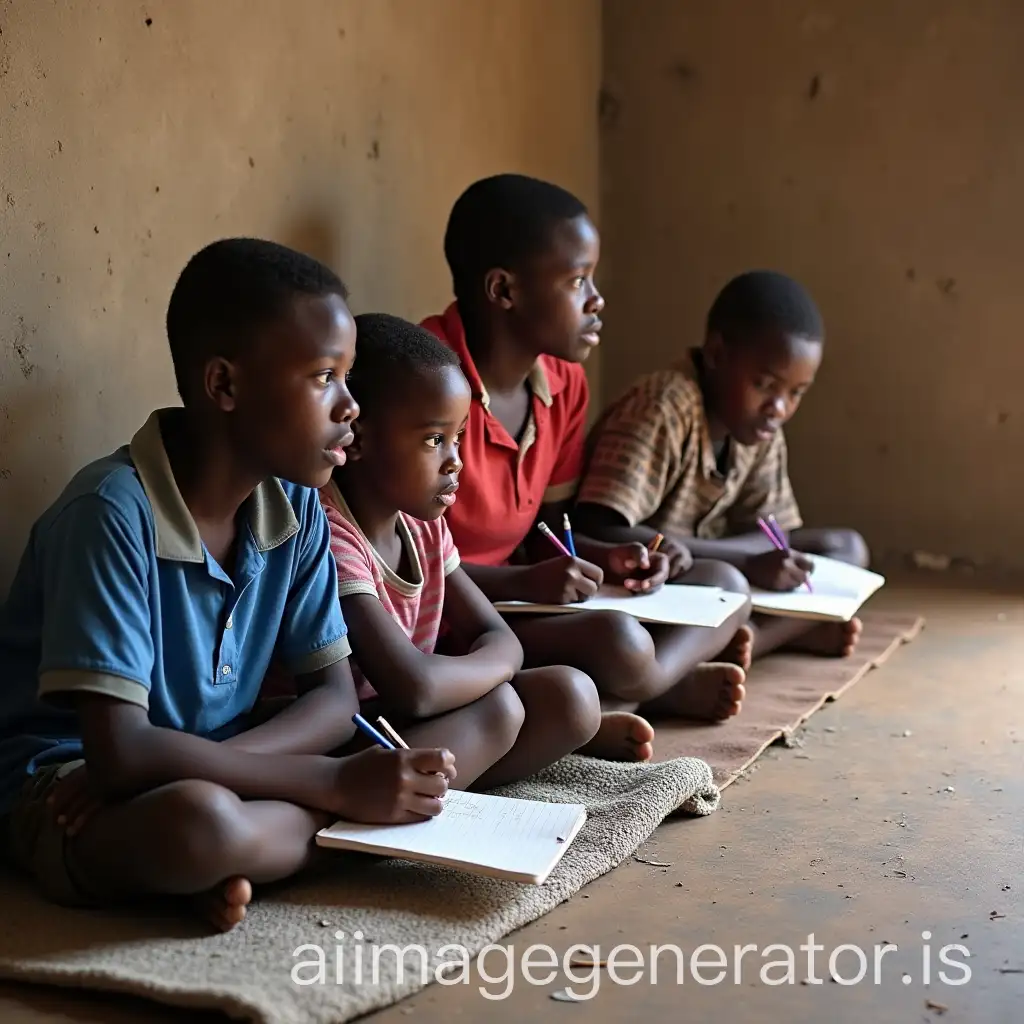 Group-of-African-PreTeens-Studying-in-a-Poor-Home-Environment