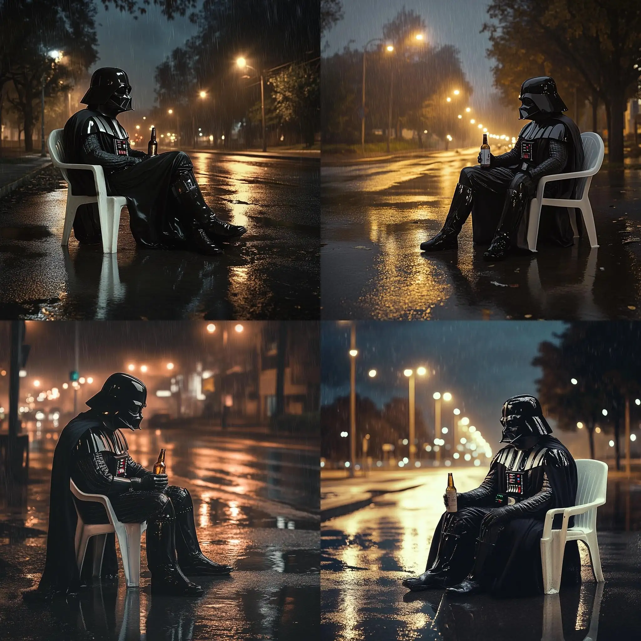 Darth-Vader-Sitting-on-Plastic-Chair-in-Rainy-Street-Holding-Beer