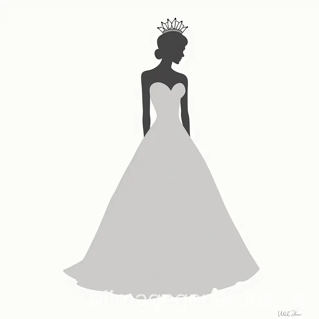 Silhouette in drawing of a bride in a white dress and a tiara on her head