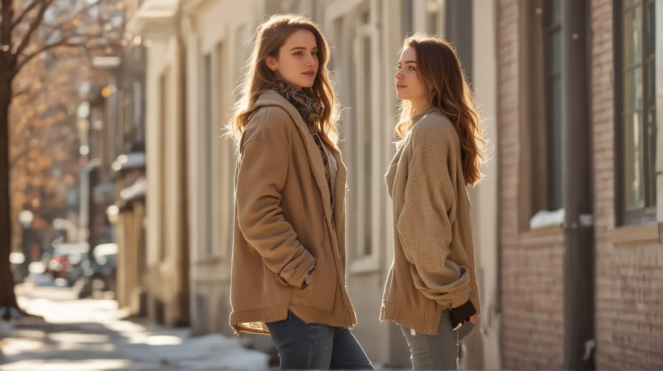 Fashionable Young Woman on Sunny Winter Street