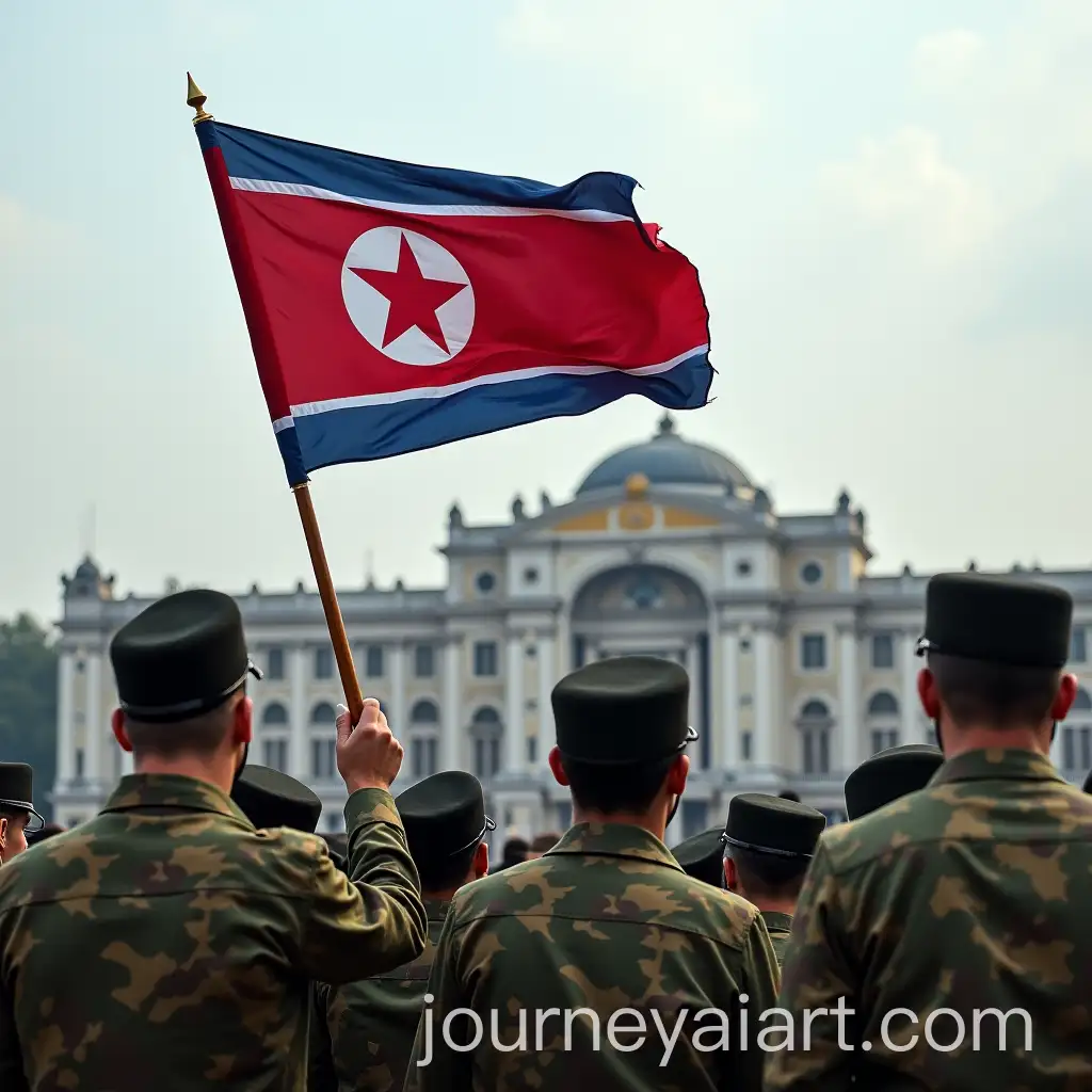 North-Korean-Soldiers-Raising-Flag-at-Ukrainian-Verkhovna-Rada