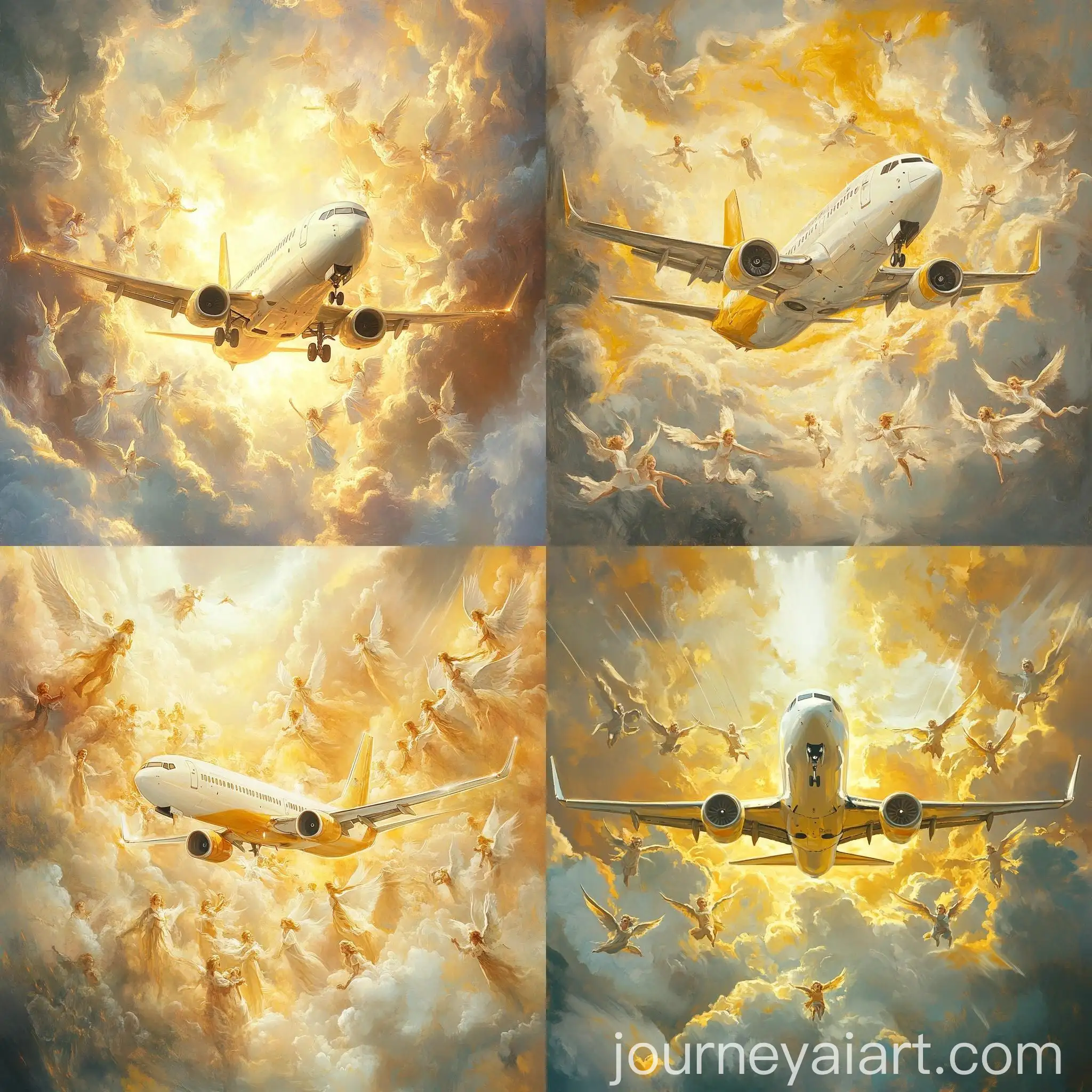 Heavenly-Airplane-Surrounded-by-Angels-and-Children-in-Celestial-Sky
