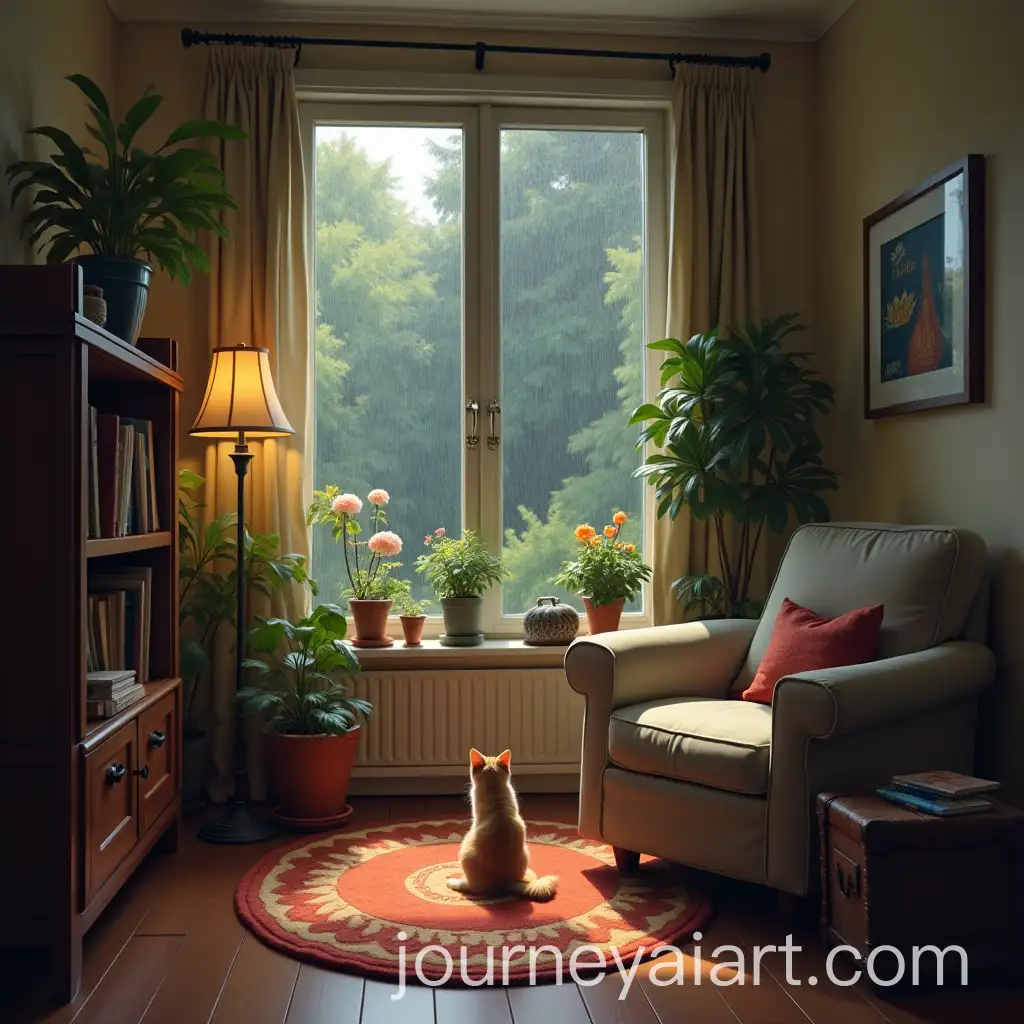Cozy-Room-with-Cat-by-the-Window-as-Rain-Falls-OutsideAI-Image-Prompt-Expansion