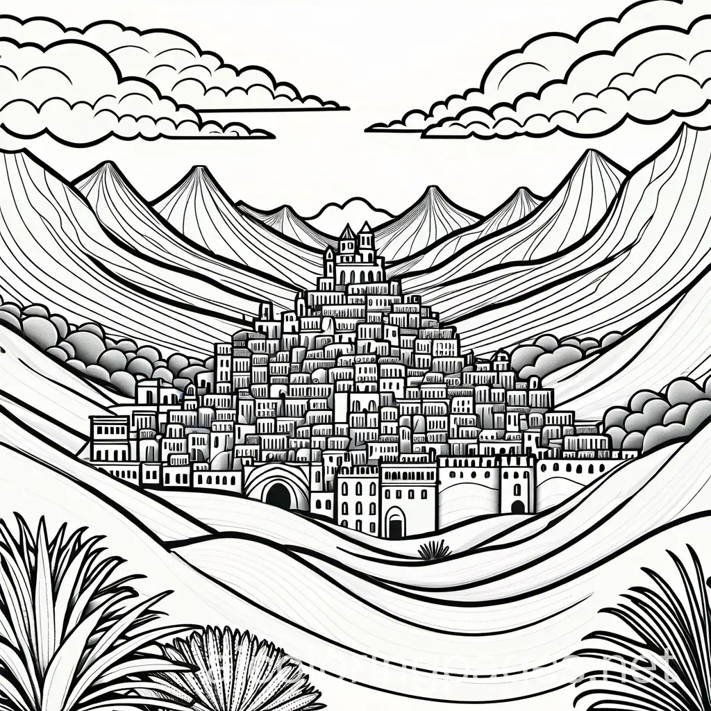 Fantasy-Town-Coloring-Page-with-Dragon-Attack