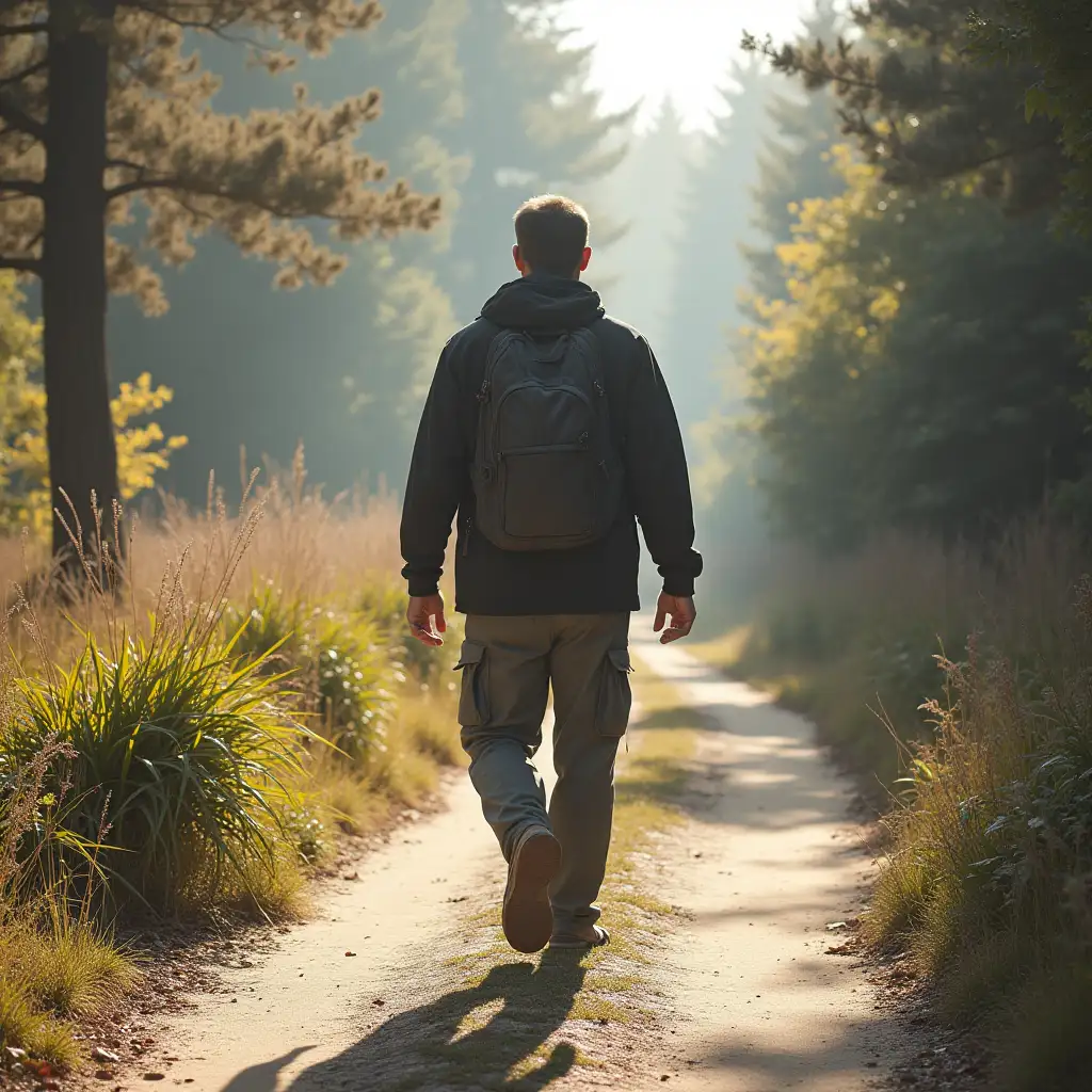 Man-Walking-on-a-City-Street-in-Urban-Setting