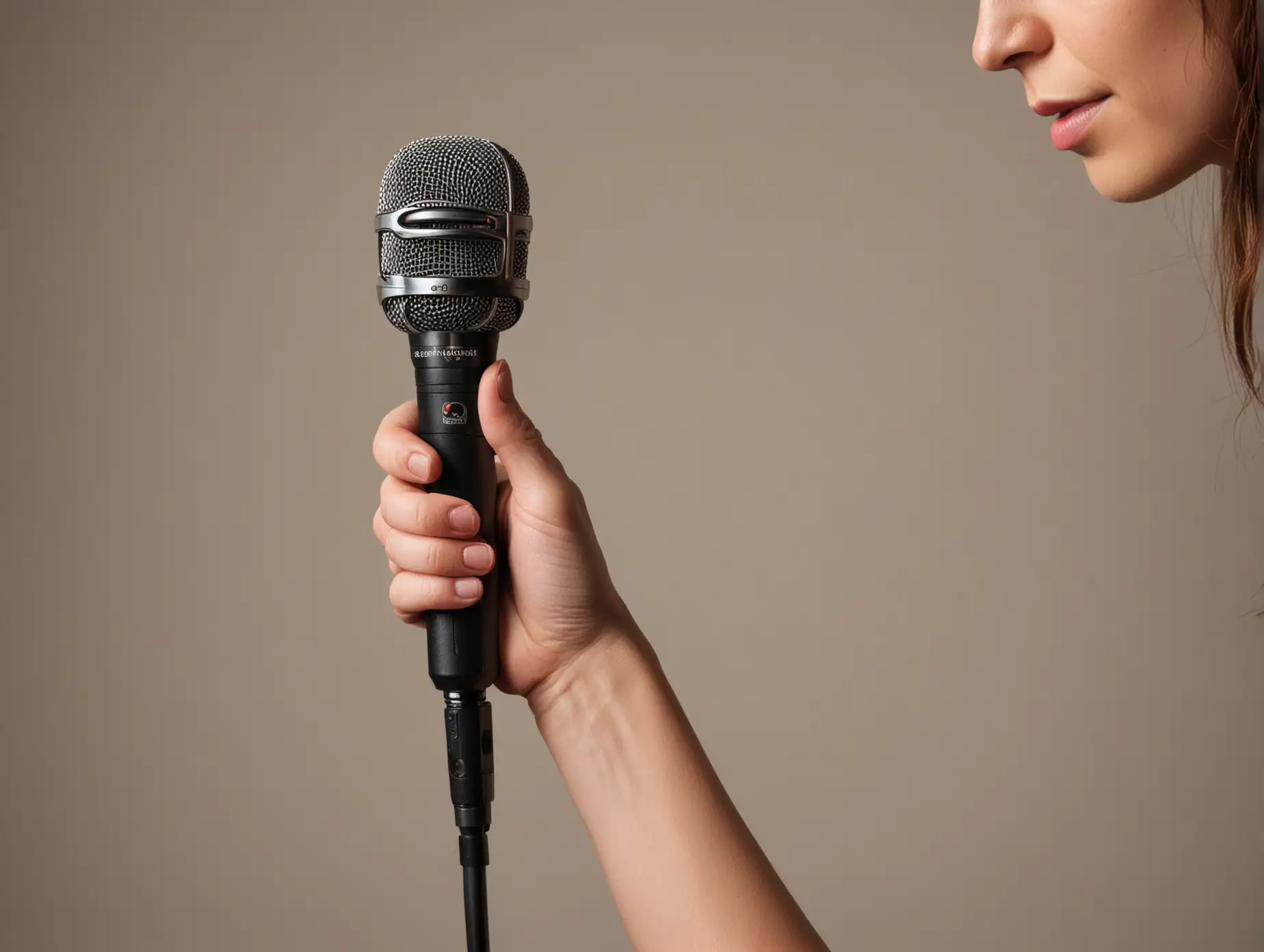 Woman-Holding-Reporter-Microphone-in-Cinematic-Light