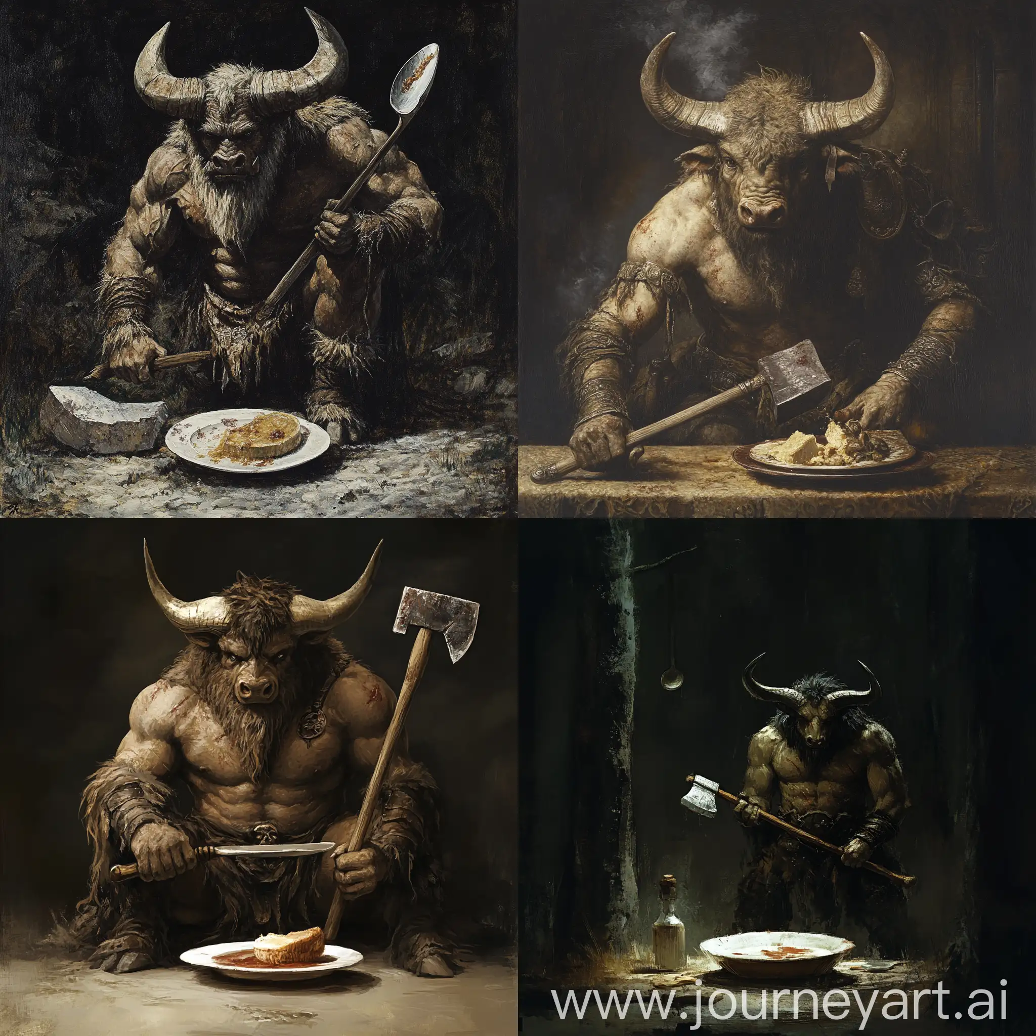 Minotaur-with-Ax-and-Hovering-Dinner-Spoon