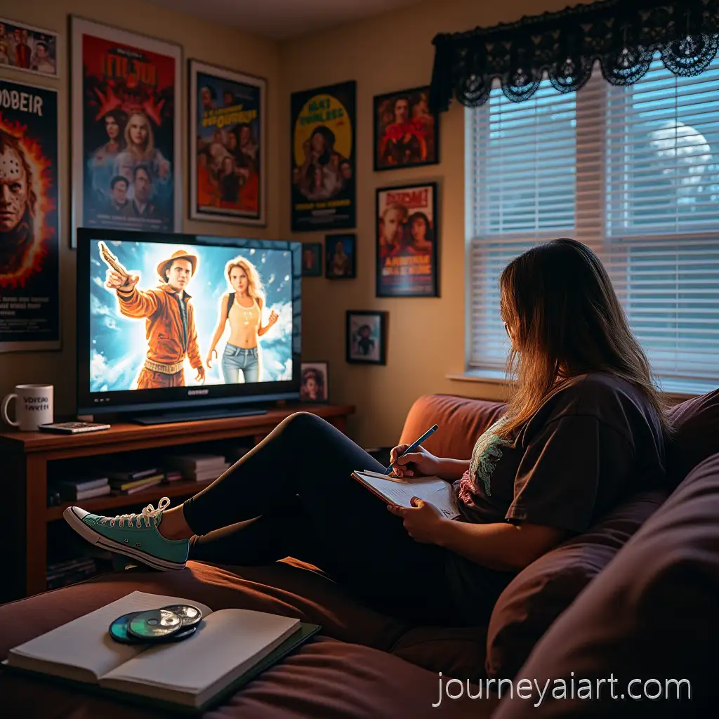 Woman-Drawing-on-SketchpadAI-Art-Prompt-Expansion-in-RetroFuturistic-Living-Room-with-Movie-Posters