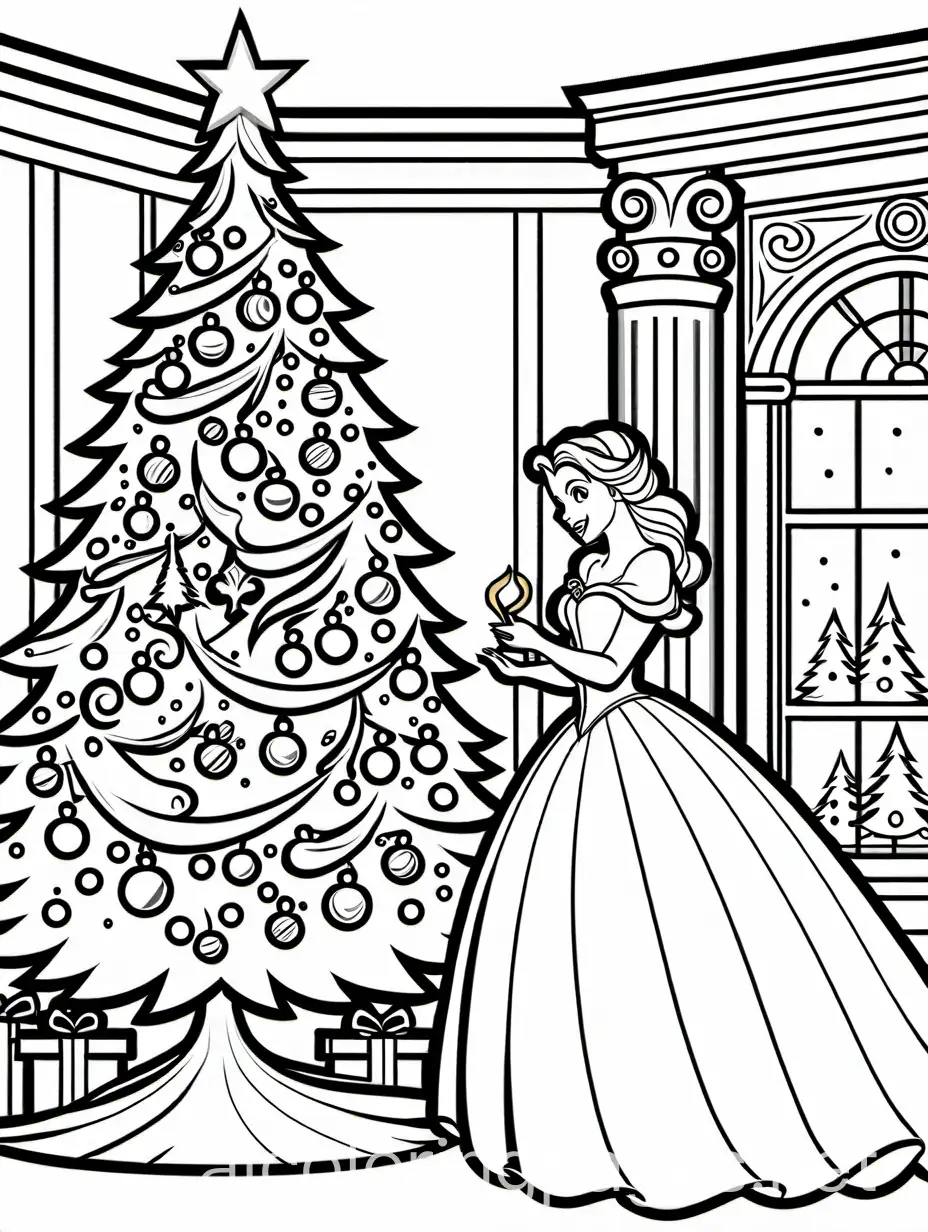 Beauty-and-the-Beast-Coloring-Page-by-the-Christmas-Tree