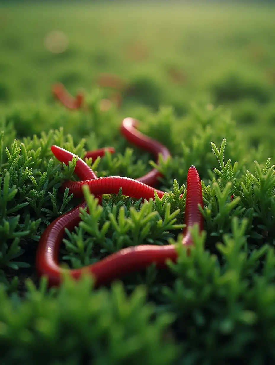 green gras and red worms