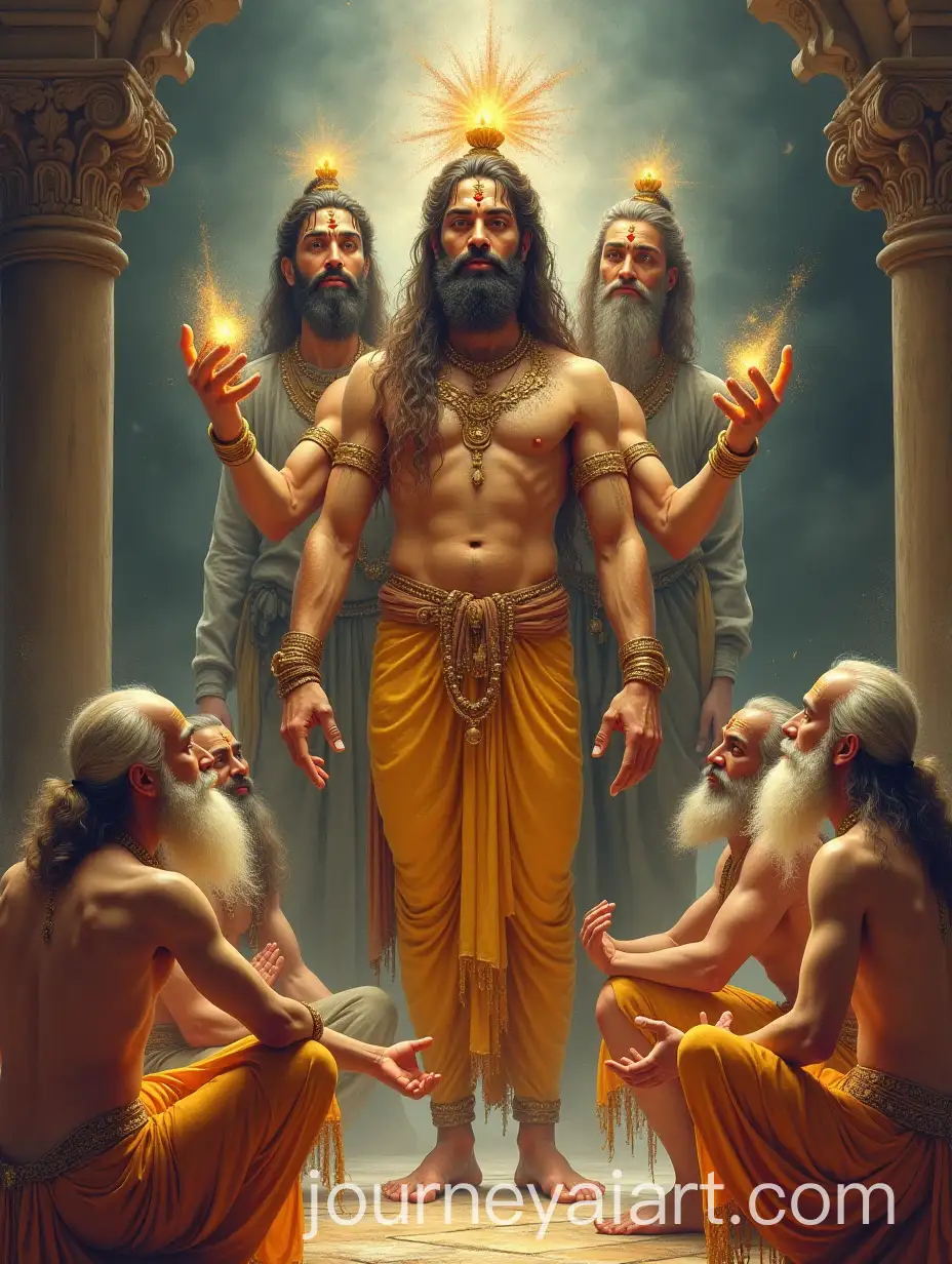 Brahma-with-Three-Heads-Creating-the-Seven-Sages-in-Mythological-Scene