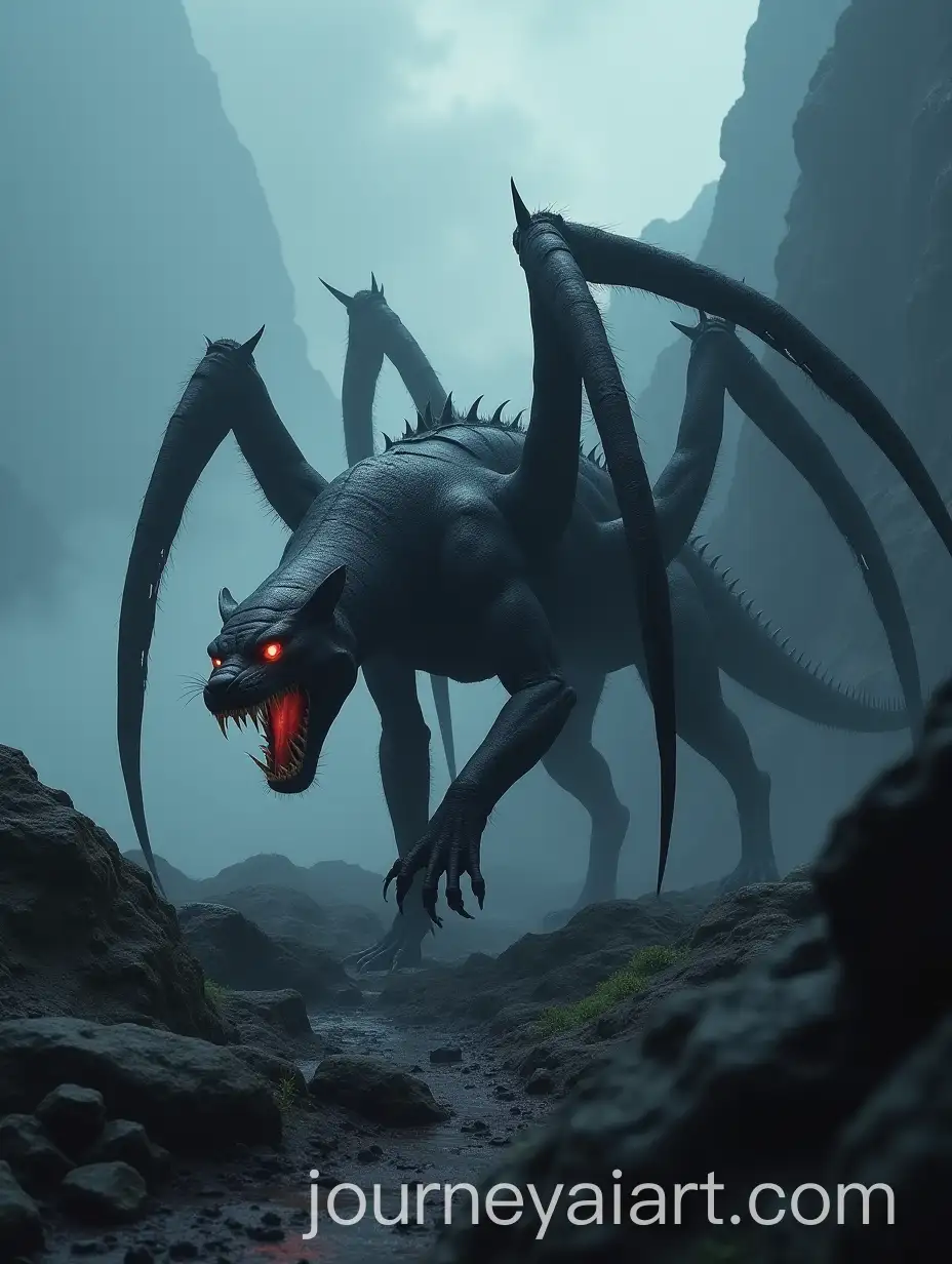 Terrifying-Hybrid-Creature-with-Panther-Spider-Bat-and-Crocodile-Features-in-Stormy-Mountain-Landscape