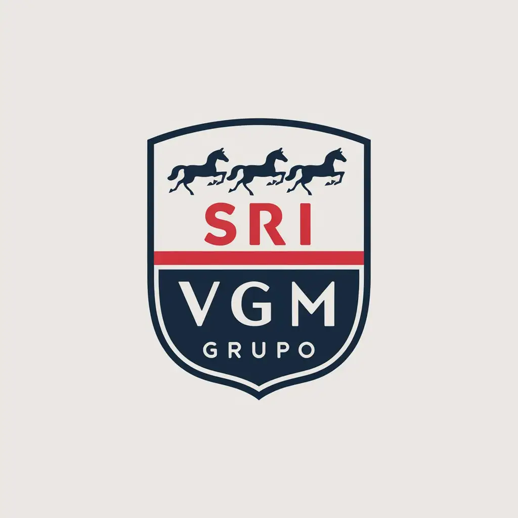 LOGO Design for Sri VGM Grupo Dynamic Four Horse Running Symbol on Red and Blue with White Background