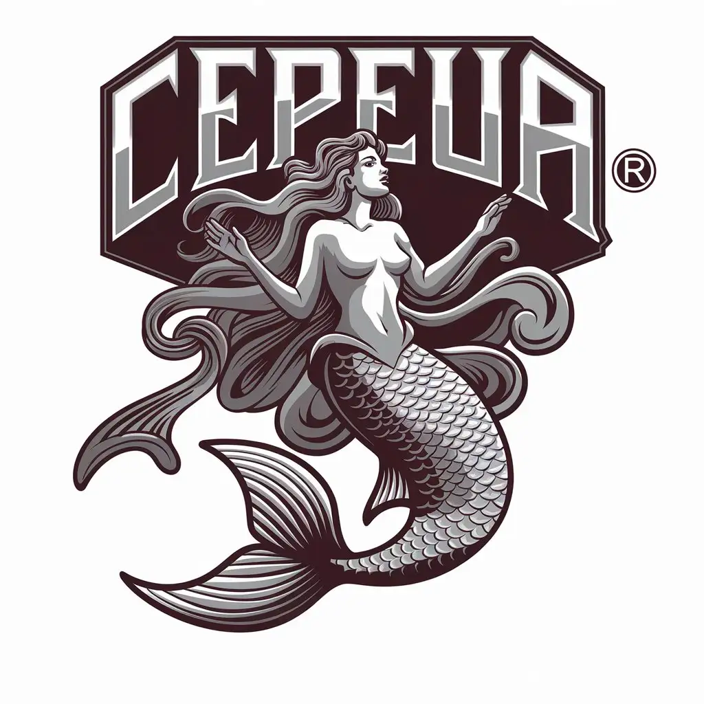 LOGO Design for Cepeua Mermaid Symbol with Rounded Font for Retail Use