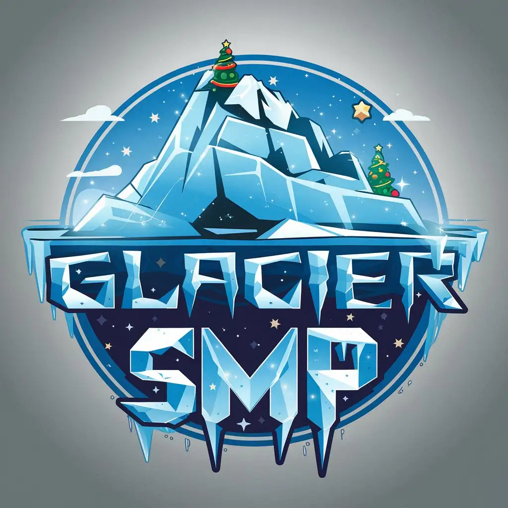 LOGO Design for Glacier SMP Iceberg with Floating Ice Letters and Christmas Decor