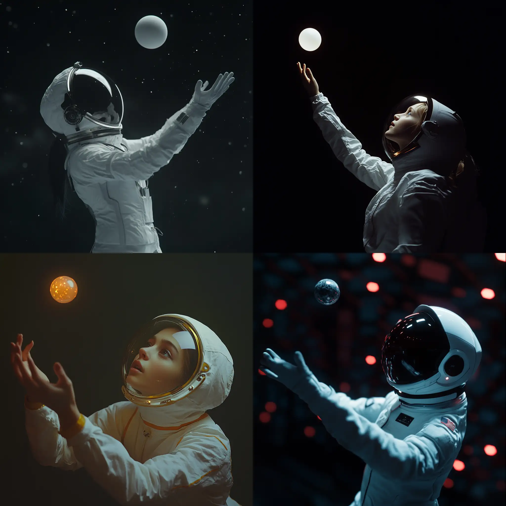 Graceful-Girl-Reaching-for-Flying-Ball-in-White-Space-Suit