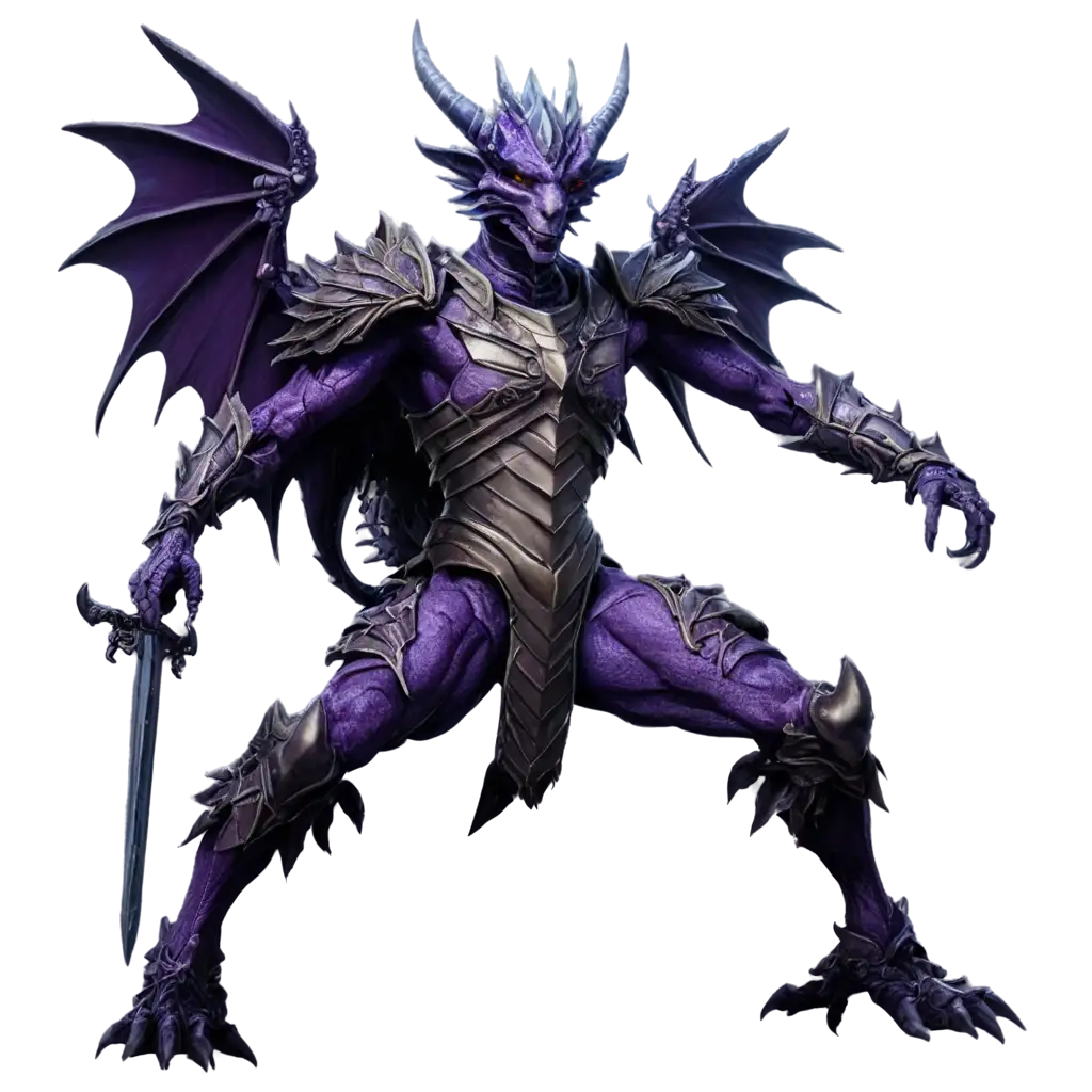 Humanoid-Purple-Dragon-Warrior-with-Bone-Wings-and-Sword-Hands-PNG-Image-HighQuality-Fantasy-Art