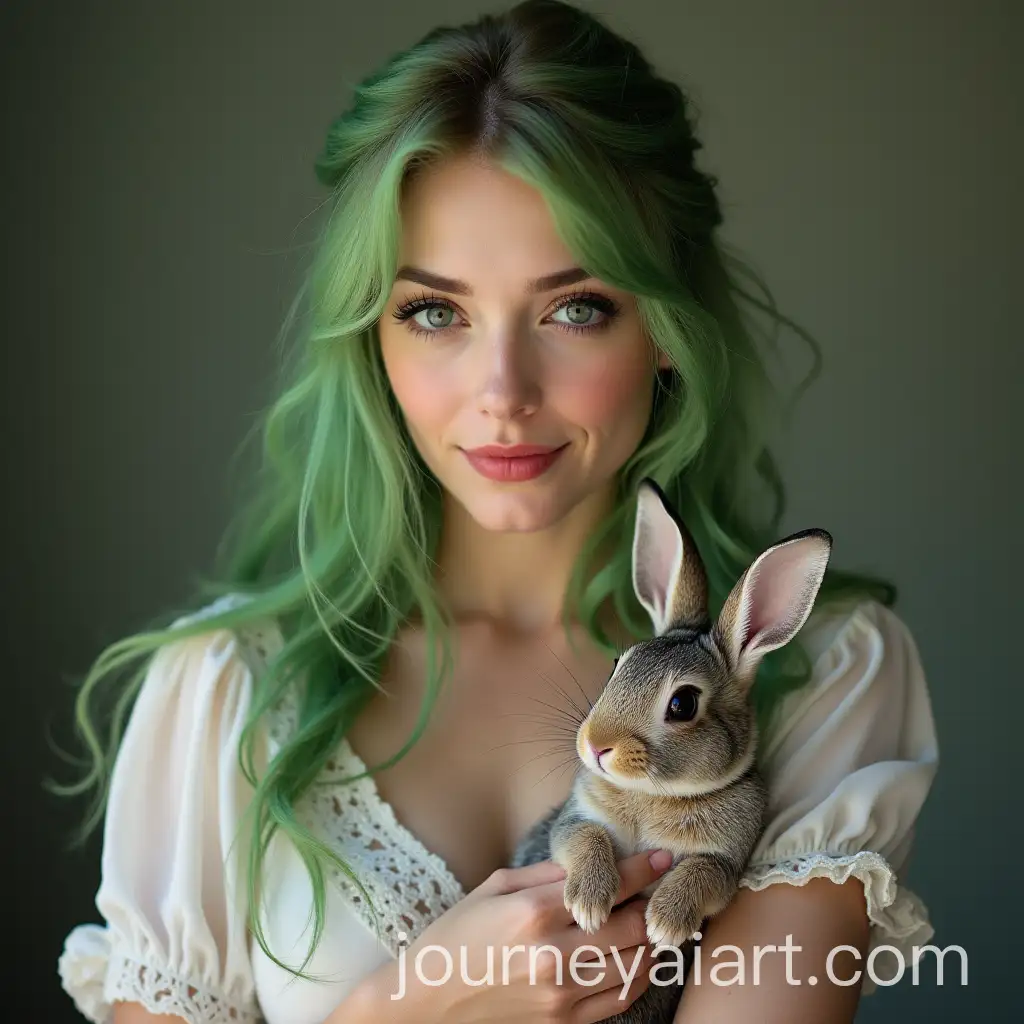 Polish-Woman-with-Green-Hair-Holding-a-Rabbit-in-Disney-Princess-Style