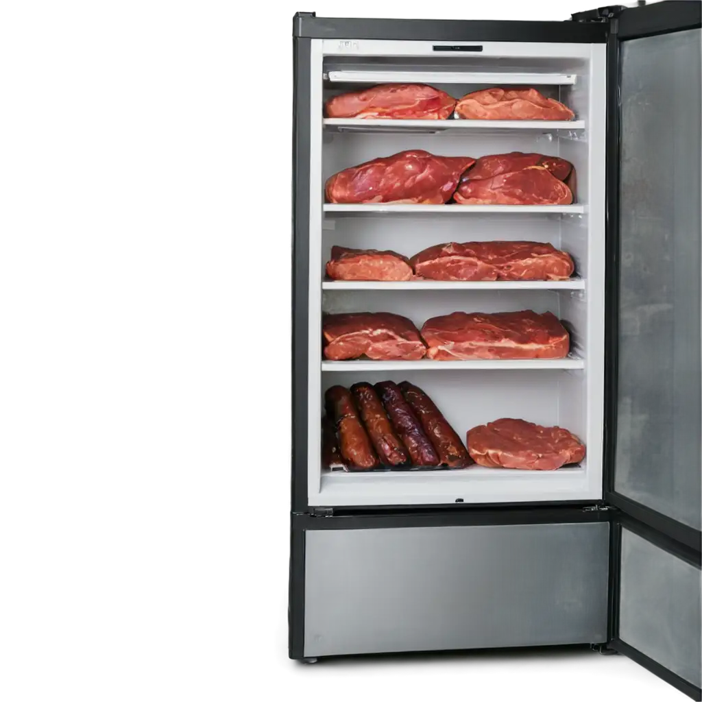 a fridge full of meat and sausages