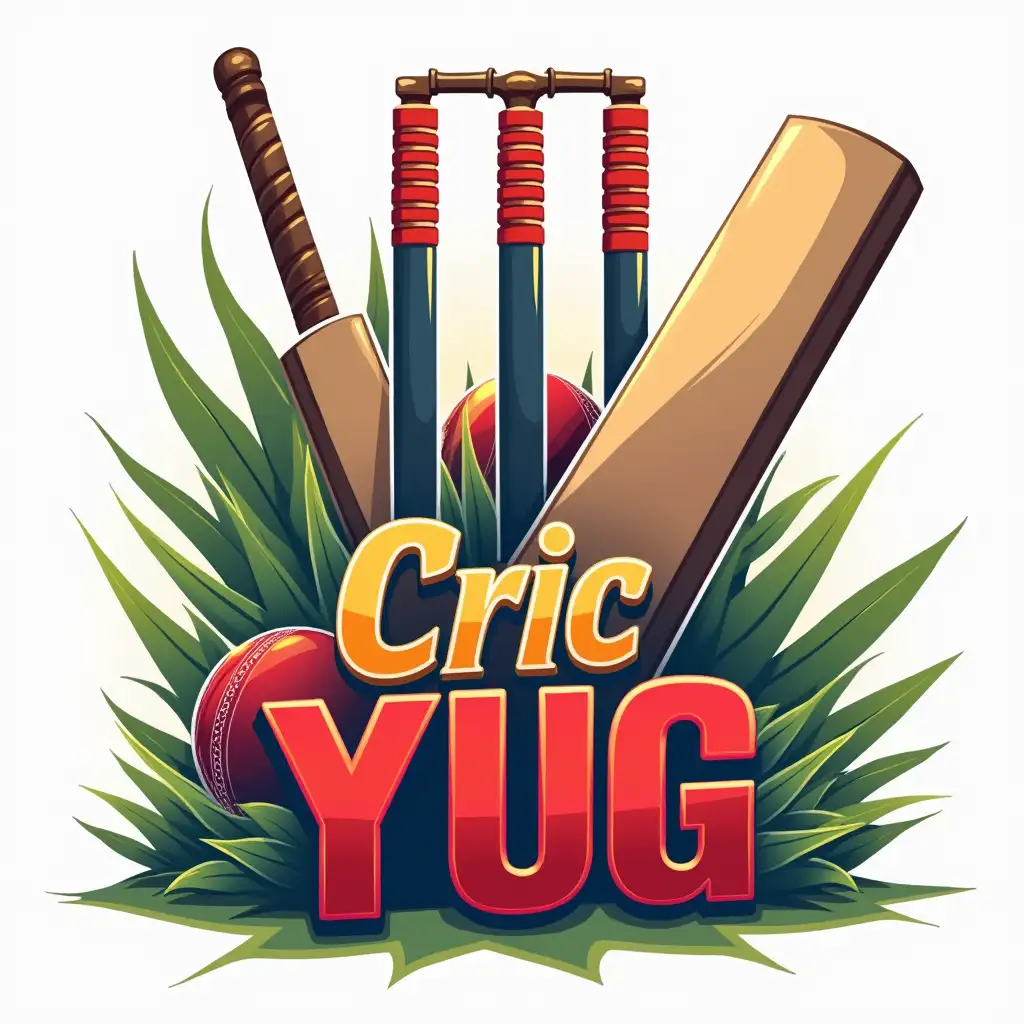 A youtube channel logo whose name is cric yug which have cricket equipments in the background