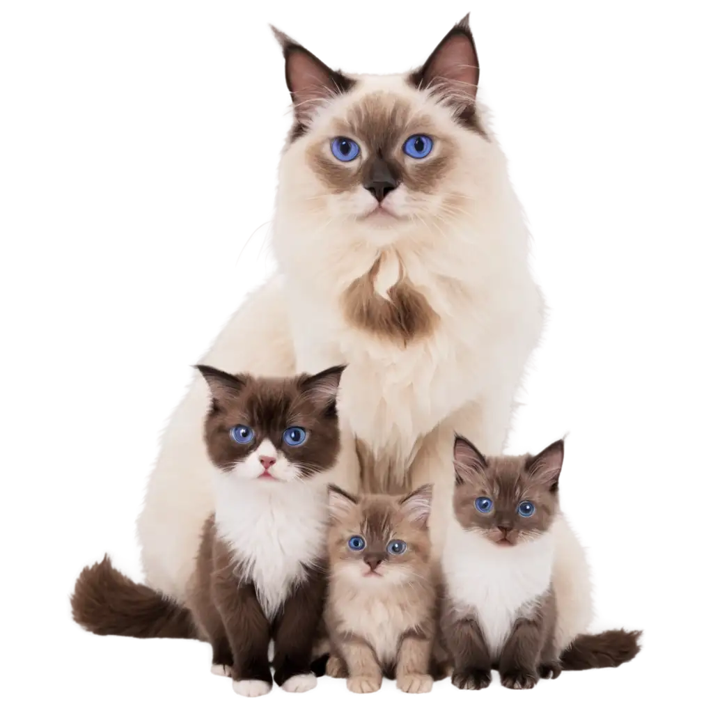 Exquisite-Ragdoll-Cat-with-Her-Kittens-PNG-Image-Capturing-Tender-Moments-in-High-Quality