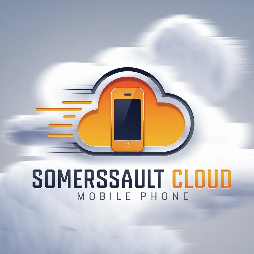 LOGO Design For Somersault Cloud Mobile Phone Light and Airy Cloud with Orange Mobile Phone Silhouette