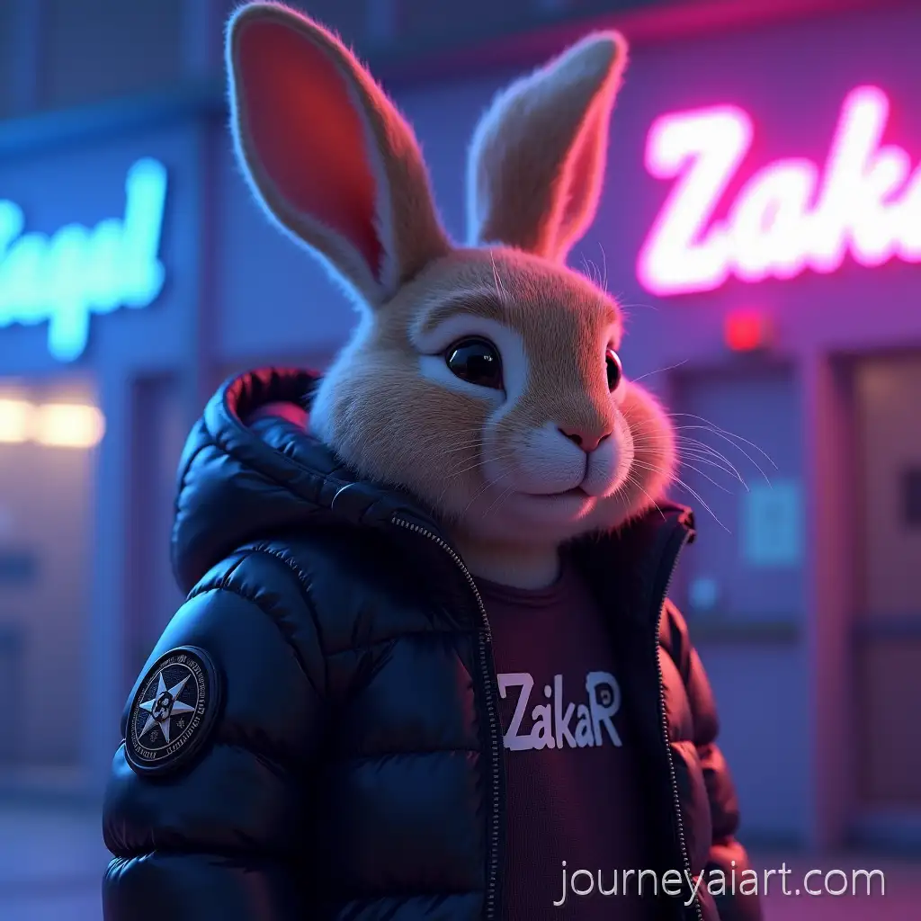 Stylish-Anthropomorphic-Bunny-in-Premium-Winter-Jacket-with-NeonAnthropomorphic-bunny-in-jacket-Glow-Background