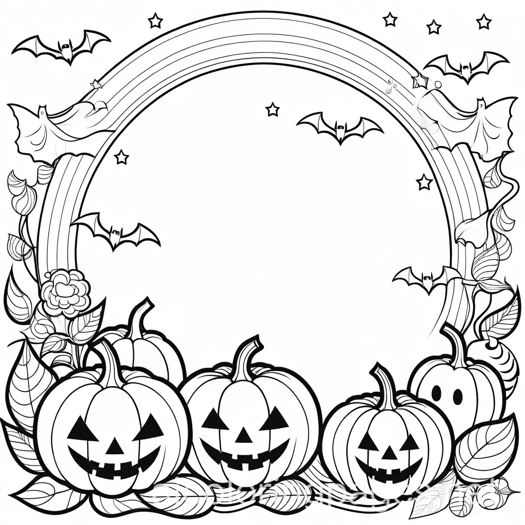 KidFriendly-Halloween-Coloring-Page-Featuring-Pumpkins-and-Bats