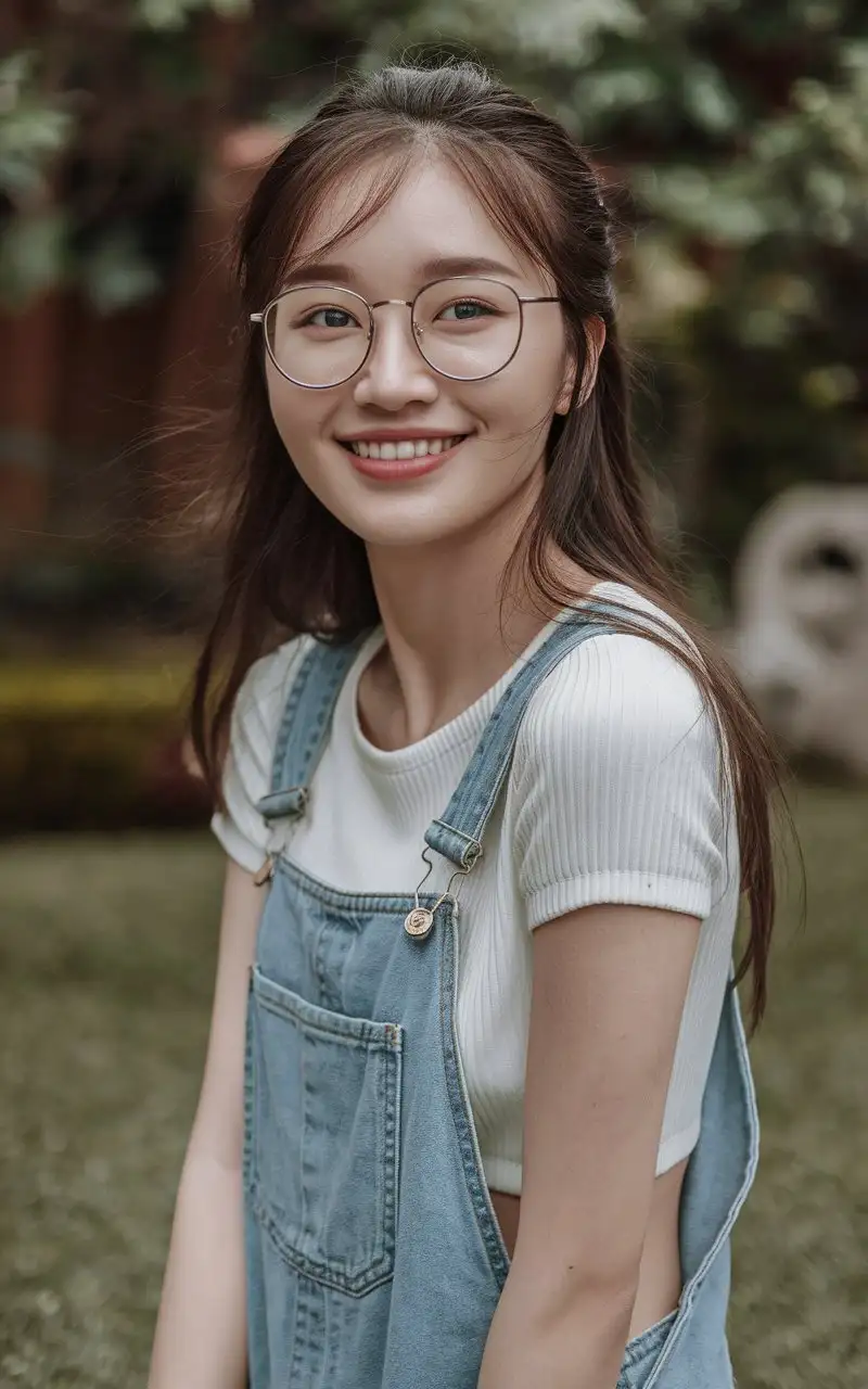 Calm-DenimClad-Chinese-Girl-in-20s-Posing-in-a-Garden