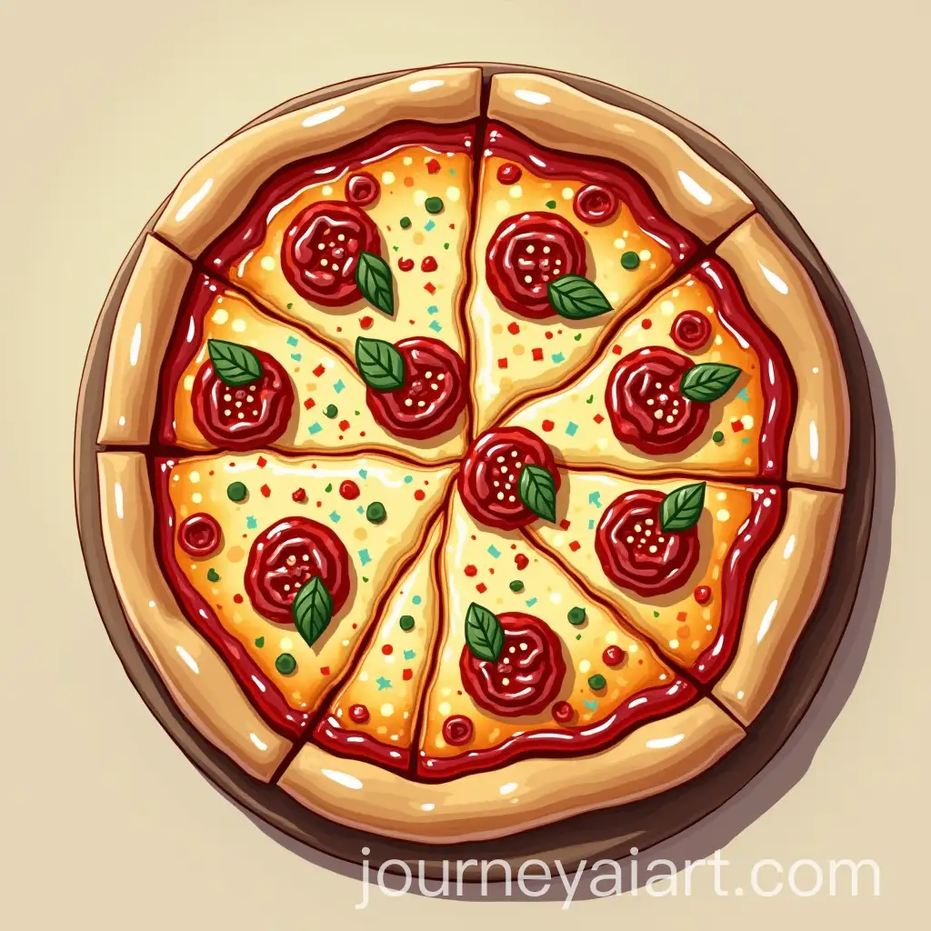 Persian-Miniature-Lino-Art-of-Pizza-in-Intricate-Style