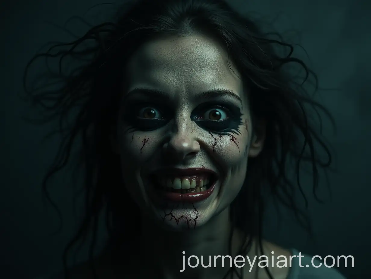 Distorted-Horror-Portrait-of-a-Woman-with-Black-Eyes-and-Menacing-Grin