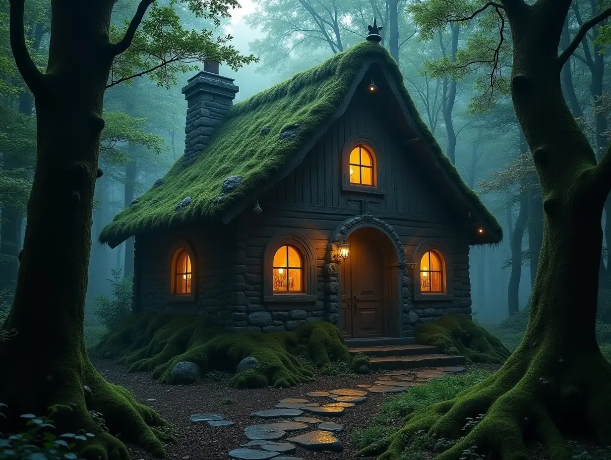 A witch enchanting lair hidden in the woods