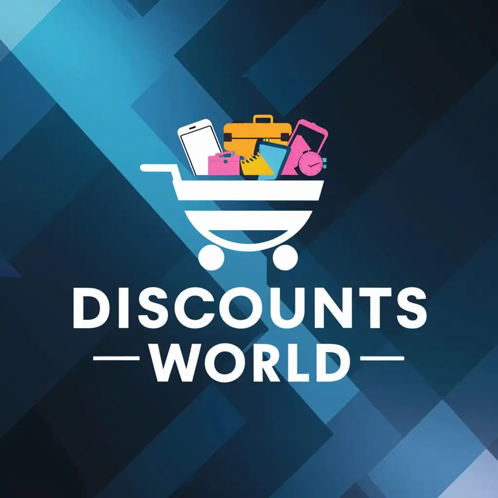 a logo design,with the text "Discounts world", main symbol:Items,complex,clear background