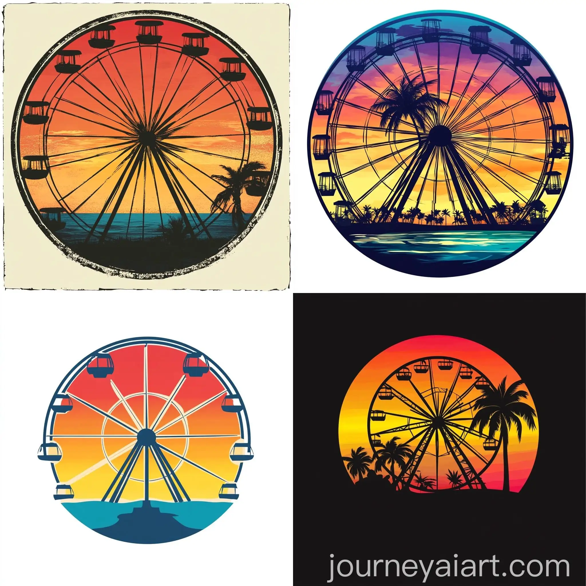 Abstract-Ferris-Wheel-Circle-Logo-with-Beach-Sunset-Scene