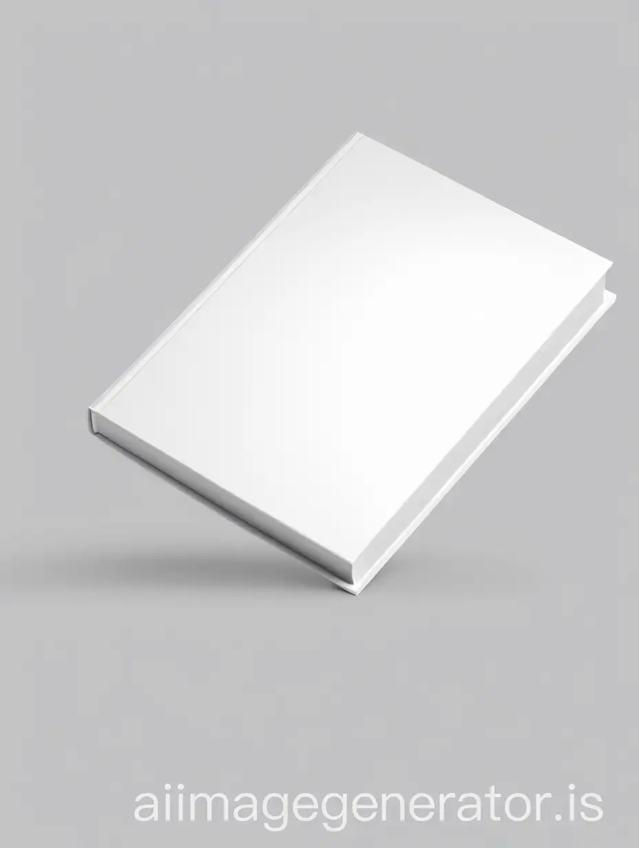 3d rendering, A blank, white book cover, angled diagonally and positioned in mid-air against a light gray background. The book cover is a solid, matte white, and has a slight shadow beneath it, indicating a soft light source.  The book's spine and edges are visible but unadorned and feature a simple, clean design. The cover has a slightly three-dimensional look, conveying a sense of volume and weightlessness. The image is simple, professional, and focused on the book's form and surface texture. The perspective is from slightly above and in front of the book, creating a sense of space but not a complex scene. The overall color palette is limited to grayscale; no detail is needed on a specific color or lighting scheme. The composition is clean, minimalist, and emphasizes the book's blank cover as a product mockup.