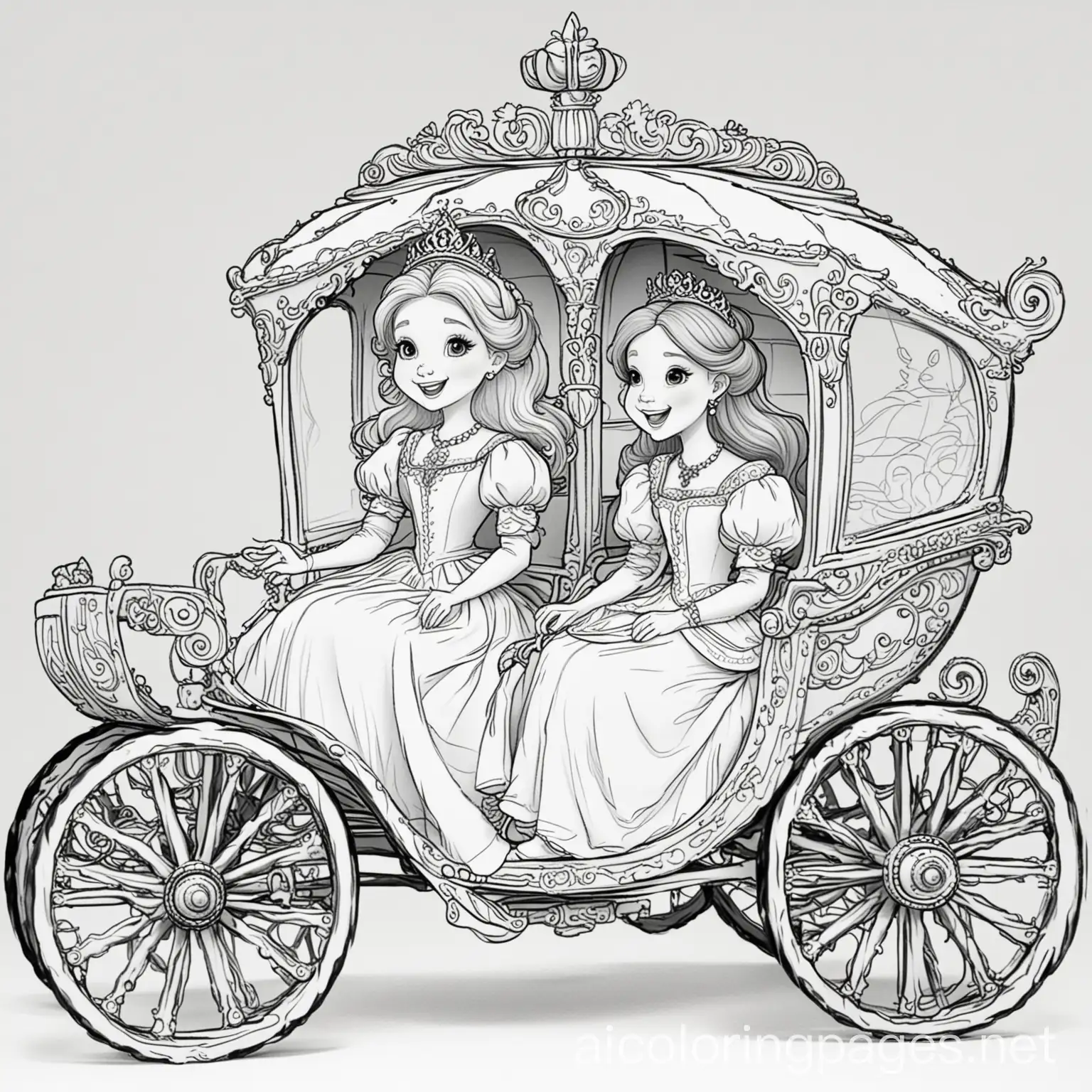 Royal-Princesses-Laughing-in-Carriage-Coloring-Page