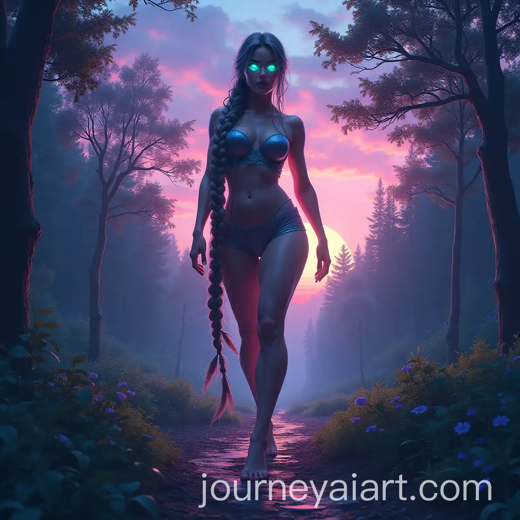 Tall-Muscular-Russian-Woman-Walking-Through-an-EnAI-Image-Prompt-Expansionchanted-Forest-at-Sunset
